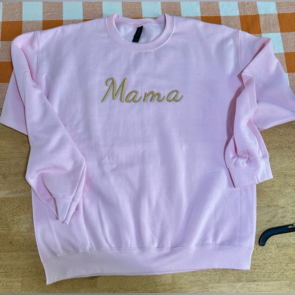 New MAMA Sweatshirt | Embroidered Puff Letters | Women's | Pink | Large …